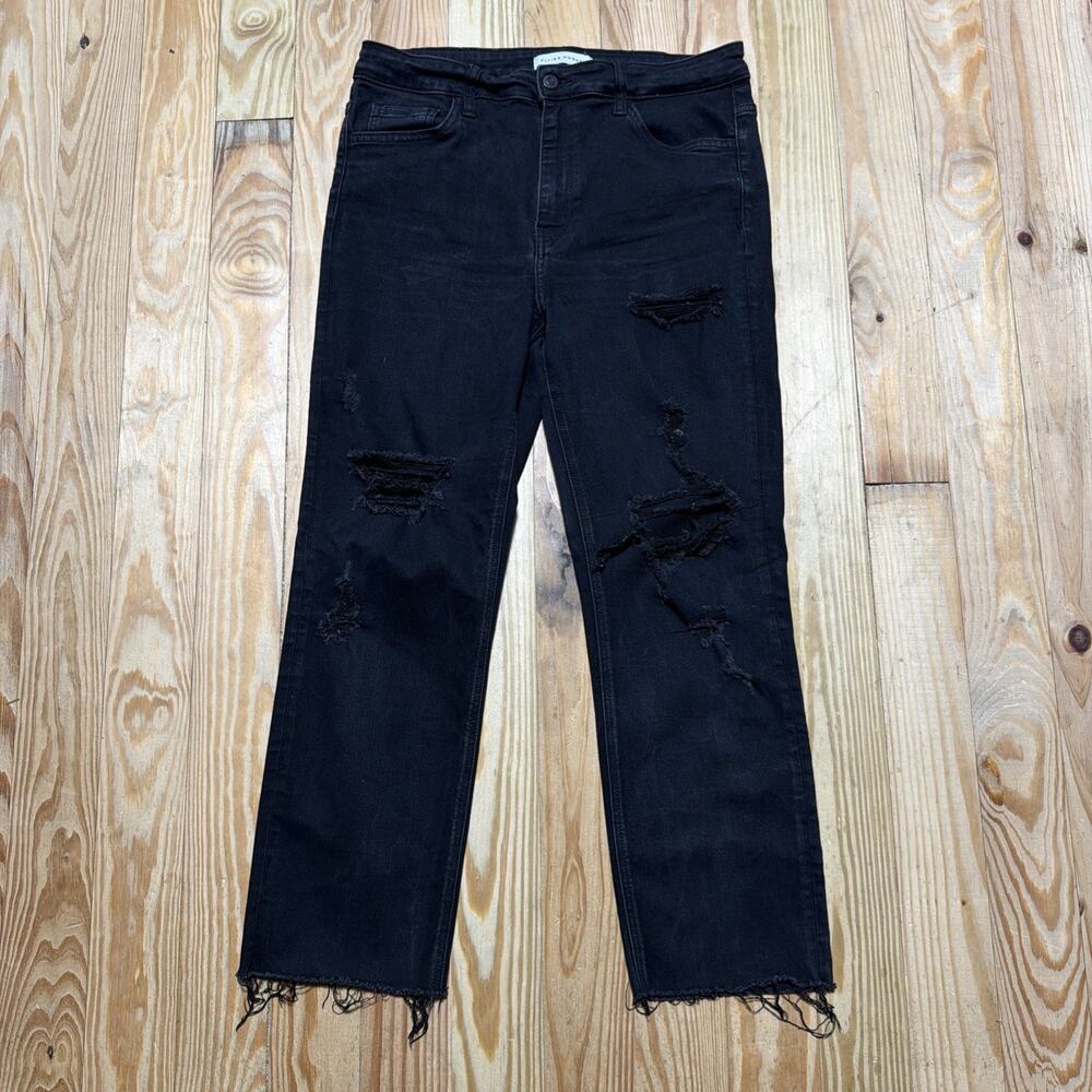 Flying Monkey Womens Hig Rise Slim Crop Jeans 30 Black Stretch Denim Raw Hem